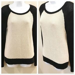 Loft Color Block Black & White Crochet Sweater S